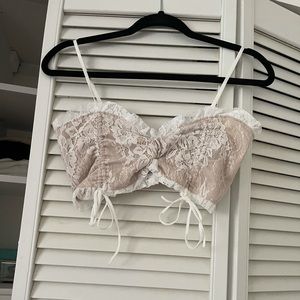 white lace crop with ties in front !